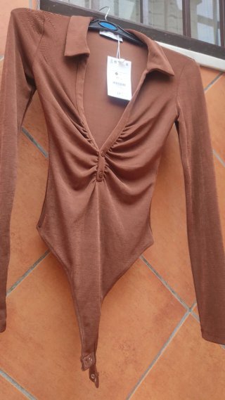 Body Bershka Marrón Manga Larga Talla XS