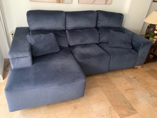 Sofá chaise longue 3 plazas azul