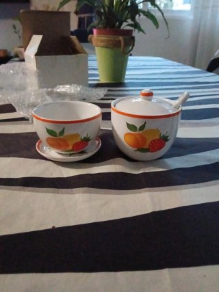 Juego azucarero y taza porcelana