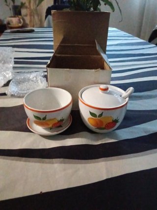 Juego azucarero y taza porcelana