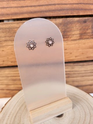 Pendientes de Acero con piedra Cuarzo Rosa