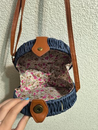 Bolso redondo rafia azul