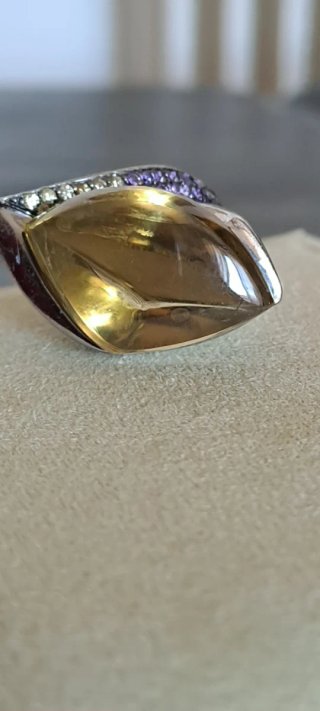 Anello Argento Quarzo Citrino Misura 17. 5