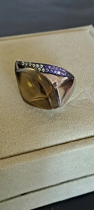 Anello Argento Quarzo Citrino Misura 17. 5