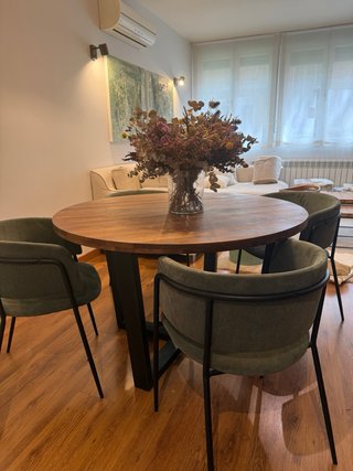 Mesa redonda madera maciza y metal