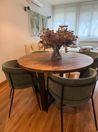 Mesa redonda madera maciza y metal