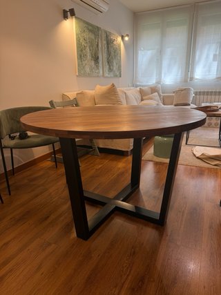 Mesa redonda madera maciza y metal