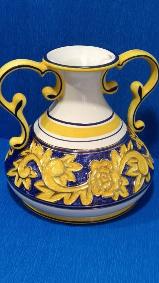 Jarrón Cerámica Grande Vintage Relieve 30x30cm