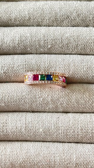 Anillo Plata 925 Oro Rosa Circonitas Arcoíris