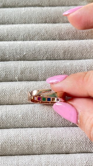 Anillo Plata 925 Oro Rosa Circonitas Arcoíris