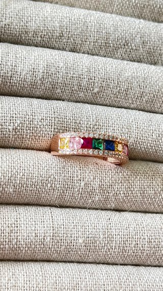 Anillo Plata 925 Oro Rosa Circonitas Arcoíris