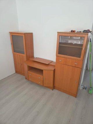 Mueble de salón modular madera y cristal