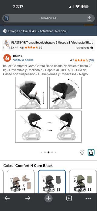 Silla de paseo azul. Capota extensible UPF +50