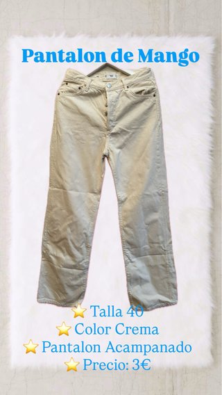 Pantalón Acampanado Mango Talla 40 Crema