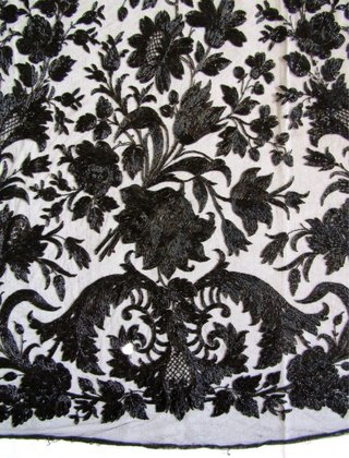 Tul antiguo bordado negro 1890 1x0,9m