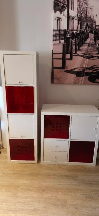 Mueble infantil 4 cubos blanco y rojo