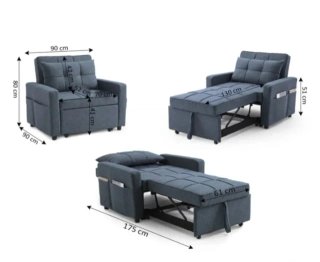 Sofá Cama 1 Plaza Azul/Gris