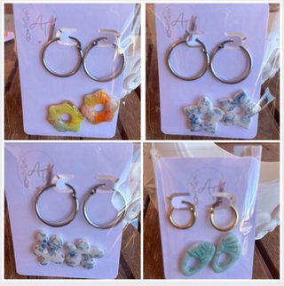 Pendientes artesanales corazón y flor