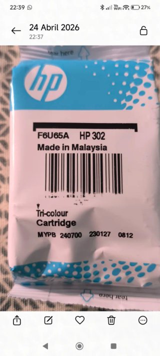 Cartucho HP 302 Tricolor F6U65A
