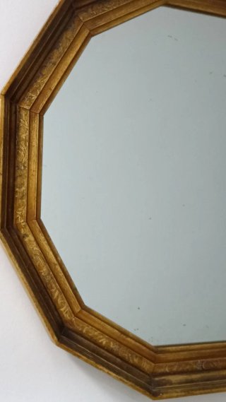 Espejo Vintage 12 Lados Madera Dorada 70cm Años 60