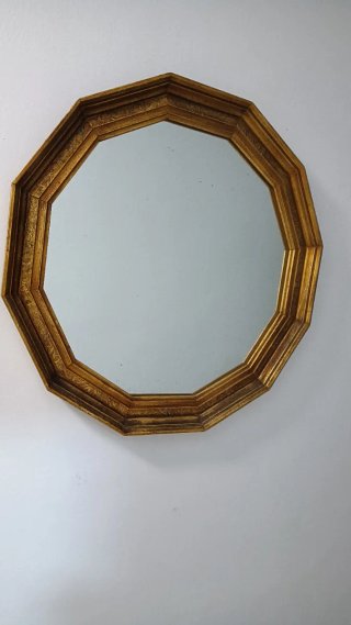 Espejo Vintage 12 Lados Madera Dorada 70cm Años 60
