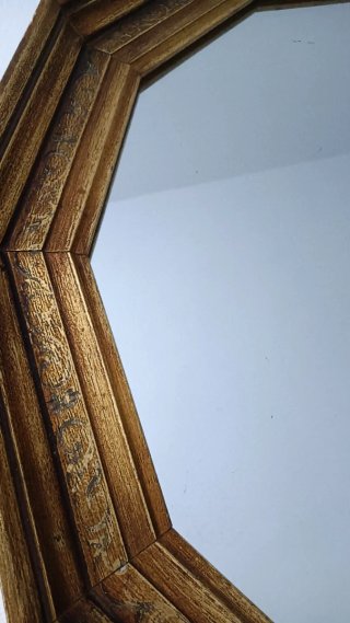Espejo Vintage 12 Lados Madera Dorada 70cm Años 60