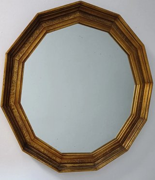 Espejo Vintage 12 Lados Madera Dorada 70cm Años 60