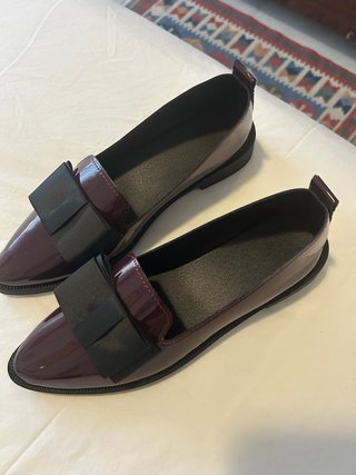 Zapatos charol mujer lazo negro talla 39, burdeos