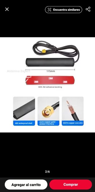 Antena WiFi con cable y conector dorado
