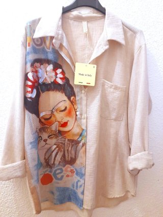 Camisa Lino Frida Kahlo Gato
