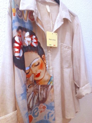 Camisa Lino Frida Kahlo Gato