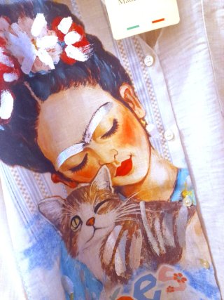 Camisa Lino Frida Kahlo Gato