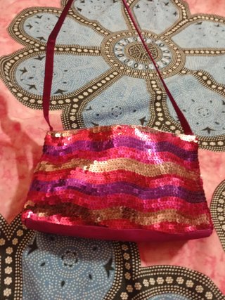 Bolso fiesta lentejuelas rosa y morado y plateado