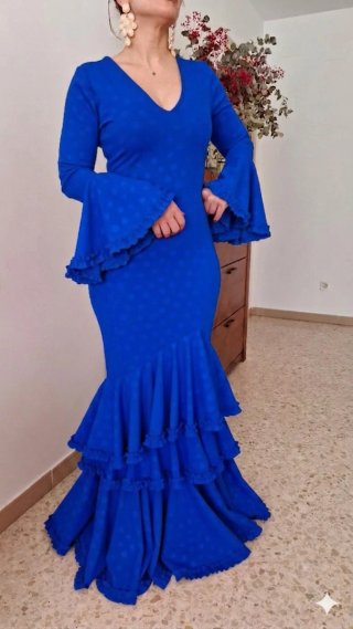Traje de Flamenca Azul Lunares TODAS LAS TALLAS