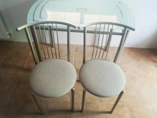 Mesa de Cocina Cristal y Metal con 2 sillas