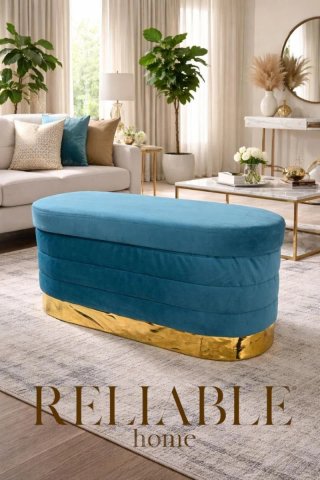 Panca contenitore velluto rosa con base oro