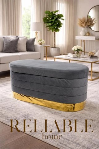 Panca contenitore velluto rosa con base oro