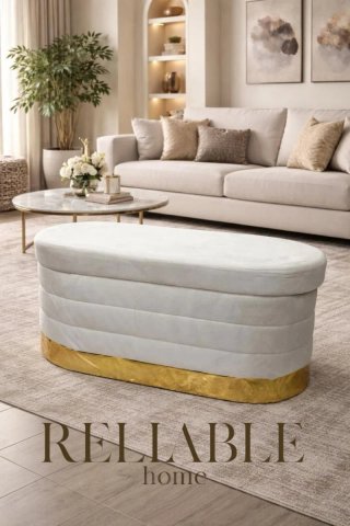 Panca contenitore velluto rosa con base oro