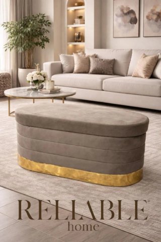 Panca contenitore velluto grigio e oro