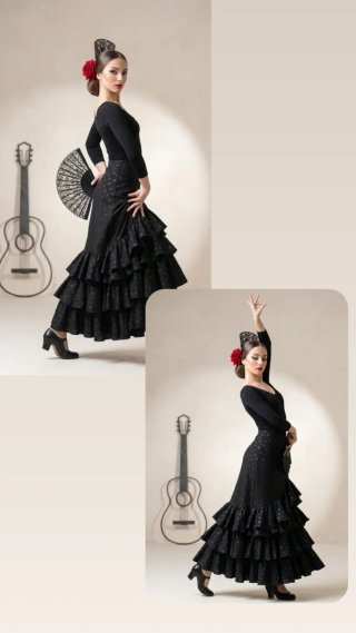 Falda Flamenco Volantes Lunares Negro