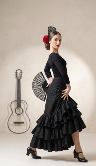 Falda Flamenco Volantes Lunares Negro