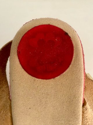 Sandalias cuña doradas y rojas