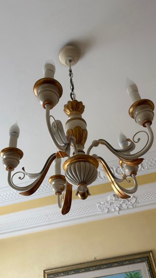 Lampadario 5 luci oro e bianco