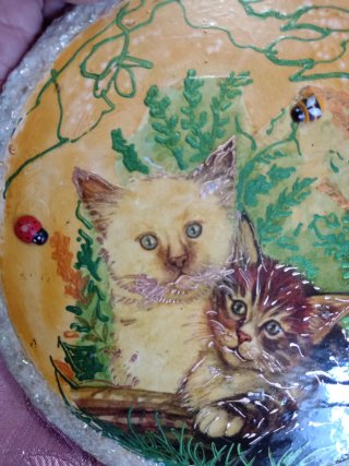 Quadro tondo artigianale con gatti