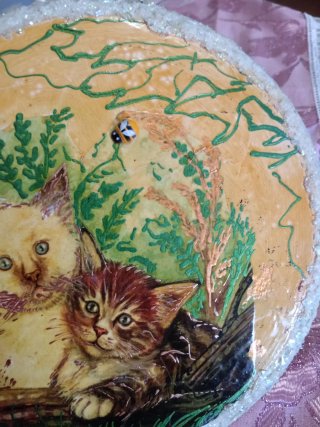 Quadro tondo artigianale con gatti