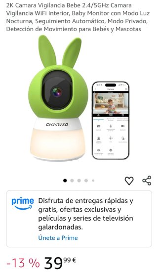 Cámara Vigilancia Bebé 2K WiFi 2.4/5GHz