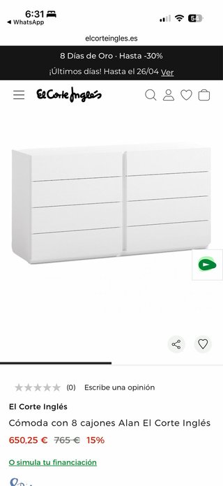 Cómoda 8 cajones El Corte Inglés blanca