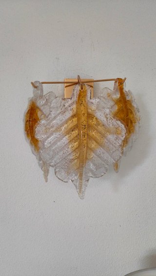 🇮🇹 Aplique Murano hojas doradas y transparentes