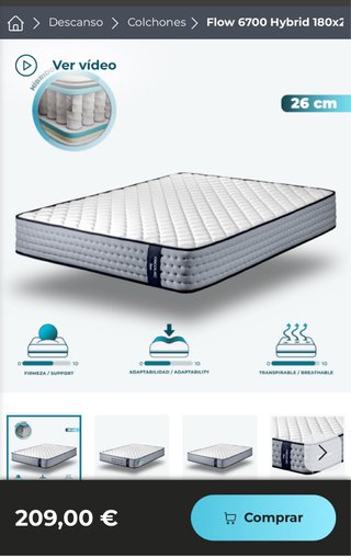 Colchón Cecotec Flow 6700 Hybrid 180x200
