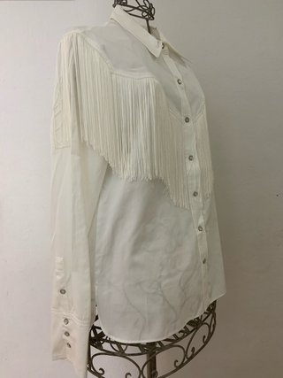 【MNG】Camisa Mango Blanca con Flecos - Talla M